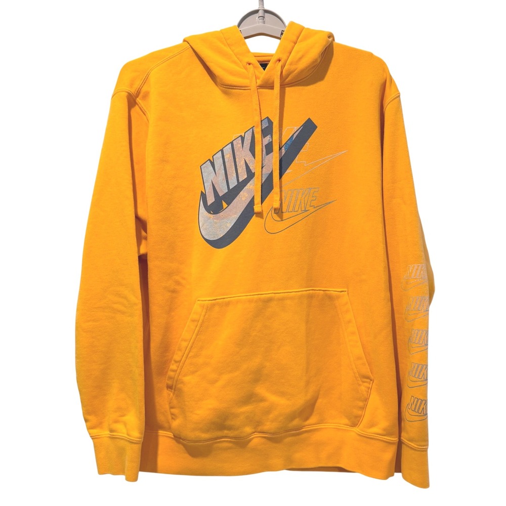 Nike Yellow Graphic Logo Hoodie Sweatshirt Pullover Mens Size L